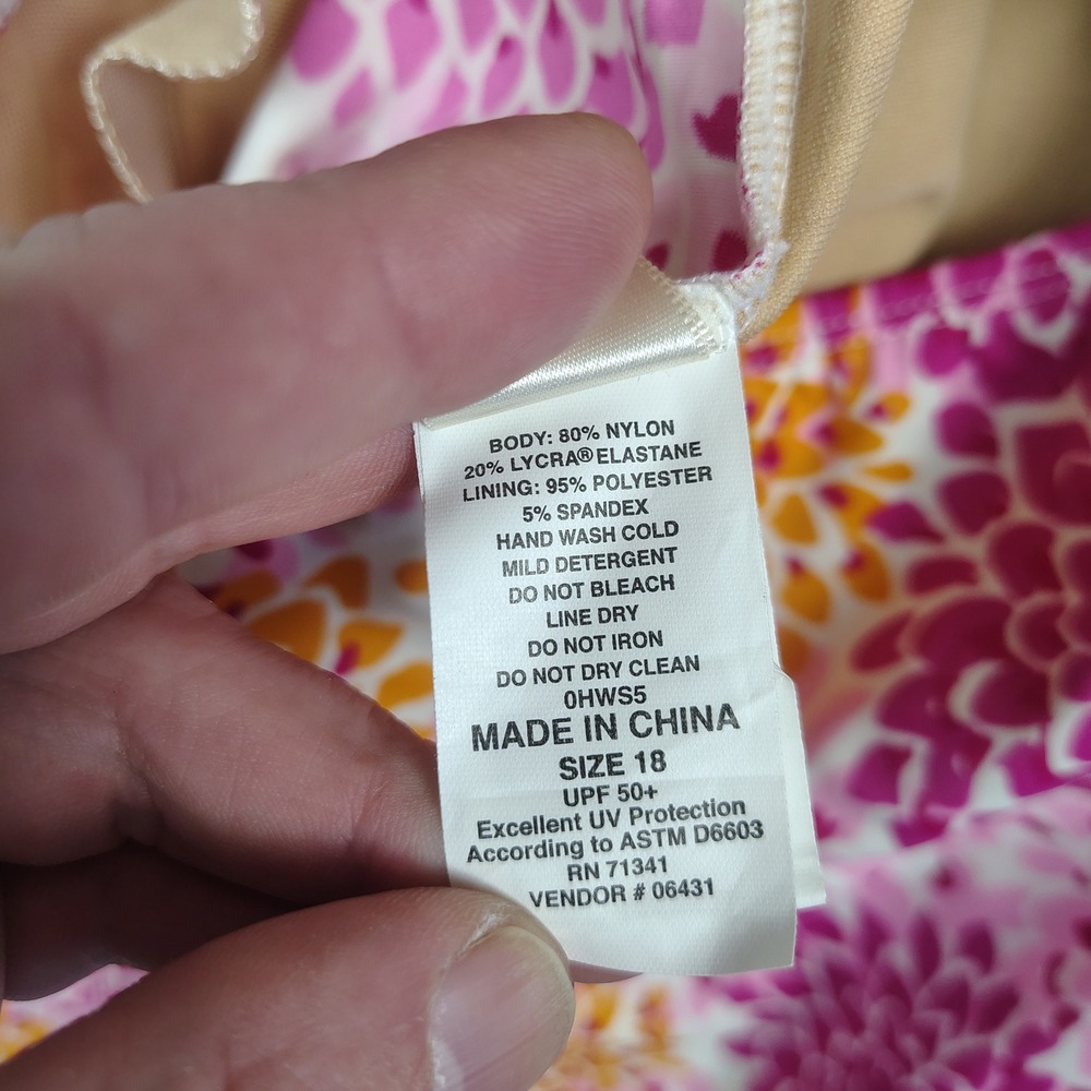 LL Bean Tankini Top Womens 18 Pink Floral Halter UPF 50 Nylon Blend Dahlia - Picture 4 of 7